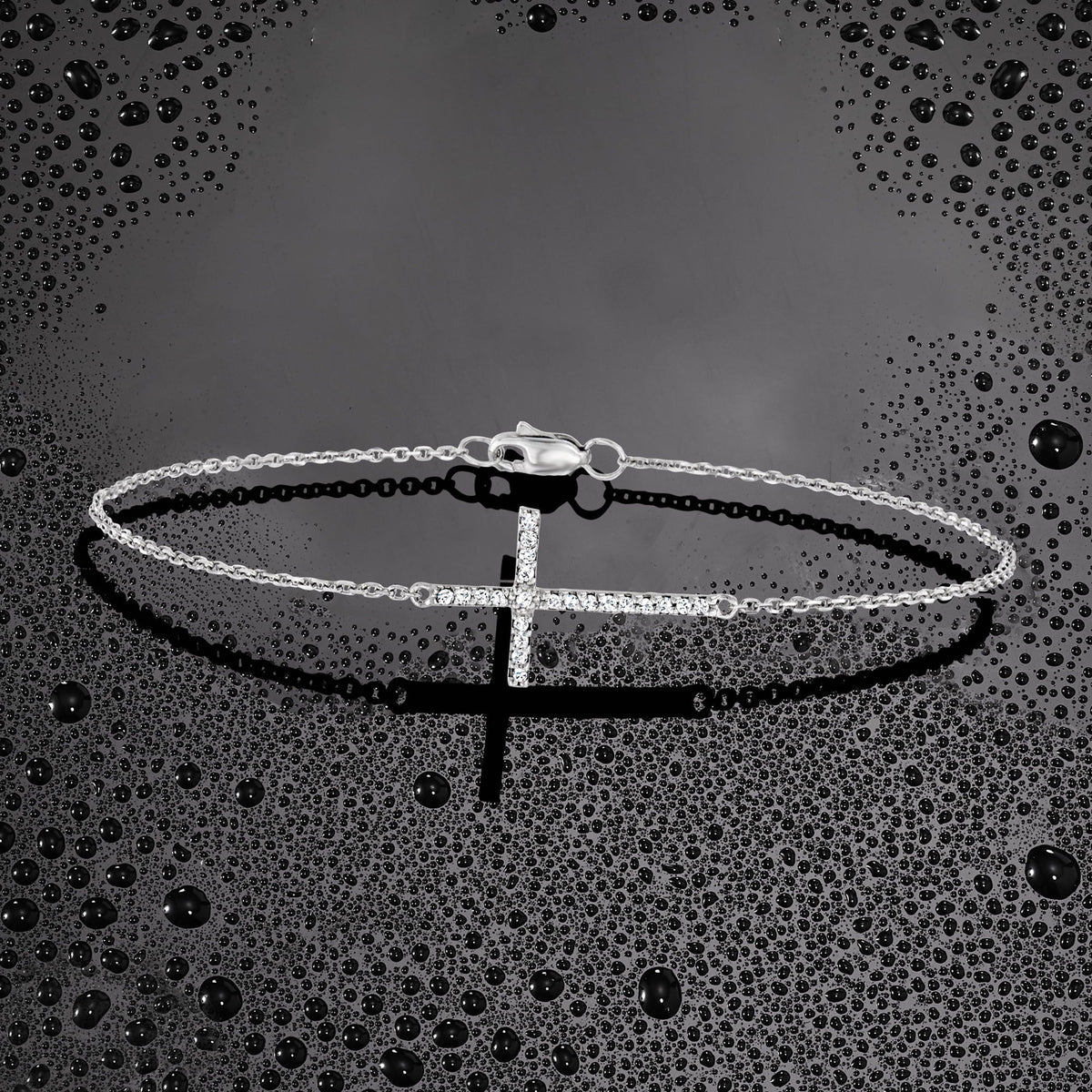 Ross-Simons 14kt White Gold Sideways Cross Bracelet With Diamonds, Women's, Adult