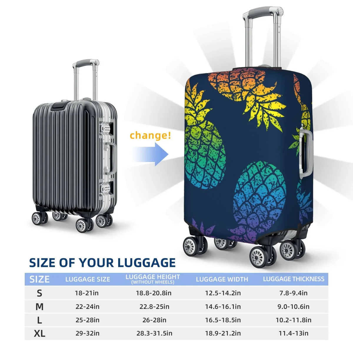 Ocsxa Travel Dust-Proof Suitcase wrap Abstract Bright Pineapple Fruit Retro Print Luggage wrap Protector For 18-32inch