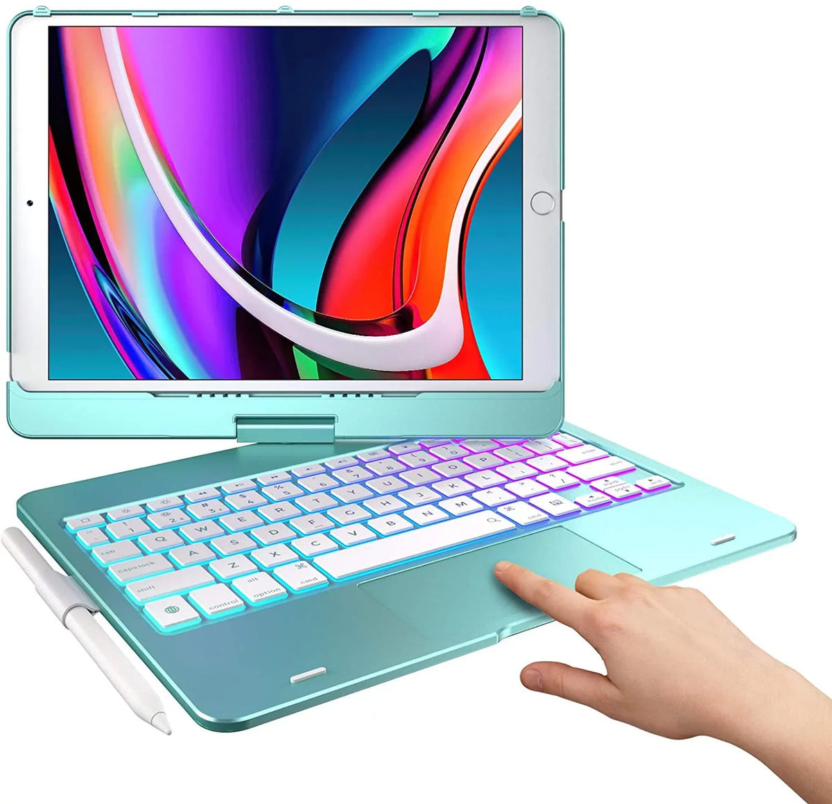 Typecase Keyboard Case with Trackpad for 10.2-inch iPad 9th Generation (2021), iPad 8th Generation (2020), 7th Gen, Air 3, Pro 10.5, Backlit Wireless Protective Slim wrap with Pencil Holder (Seafoam)