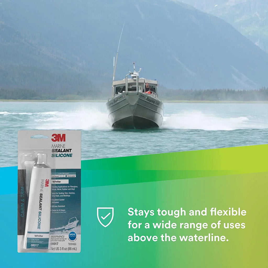 3M Marine Grade Silicone Sealant 08017  For Boats and RVs - White  3 Ounces
