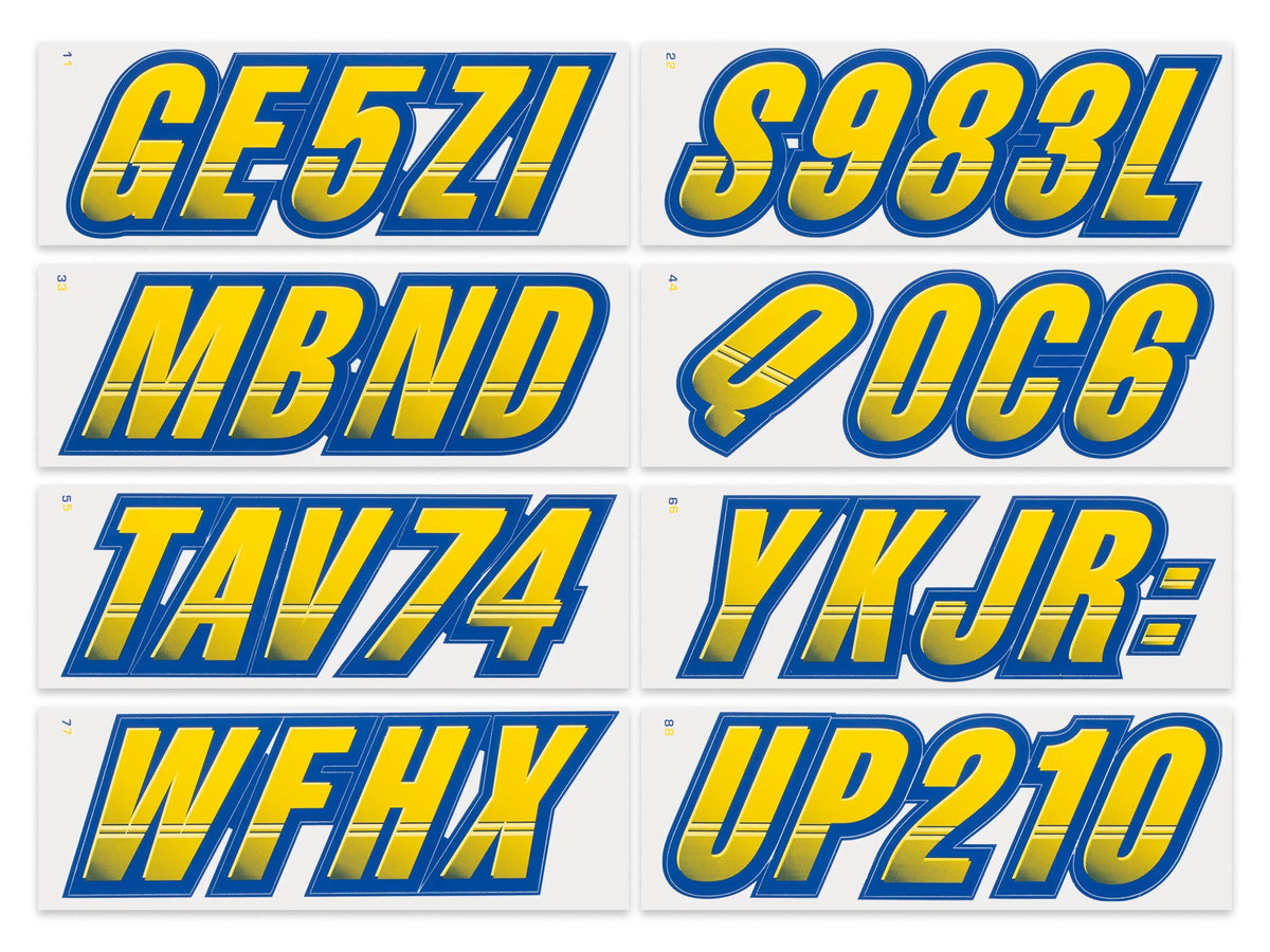 STIFFIE Techtron Yellow/Navy 3" Alpha-Numeric Identification Custom Kit Registration Numbers & Letters Marine Stickers Decals for Boats & Personal Watercraft PWC