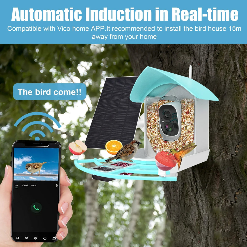 Arealer Surveillance camera,PirAi Camera Resolution Pir 1080pVideo Feeder With Camera Video Vico App Solar Powered Feeder Camera App Wifi 1080p Video Wifi Wireless Ai Species Owsoo