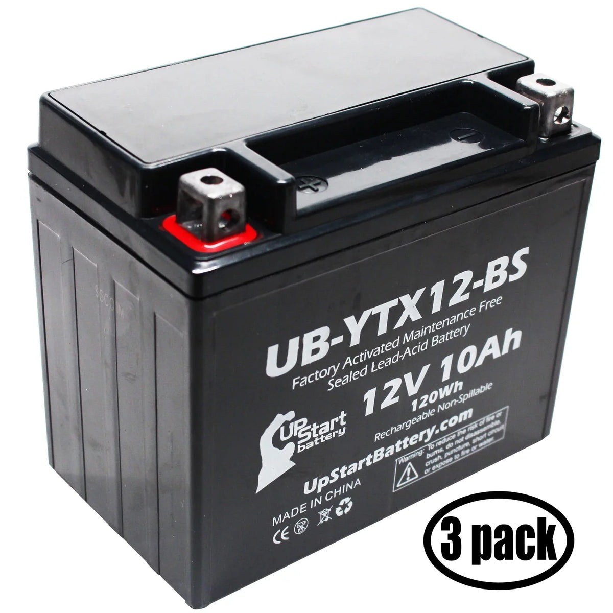 3-Pack UpStart Battery Replacement for 2003 Suzuki GSX-R1000 1000 CC Factory Activated, Maintenance Free, Motorcycle Battery - 12V, 10Ah, UB-YTX12-BS