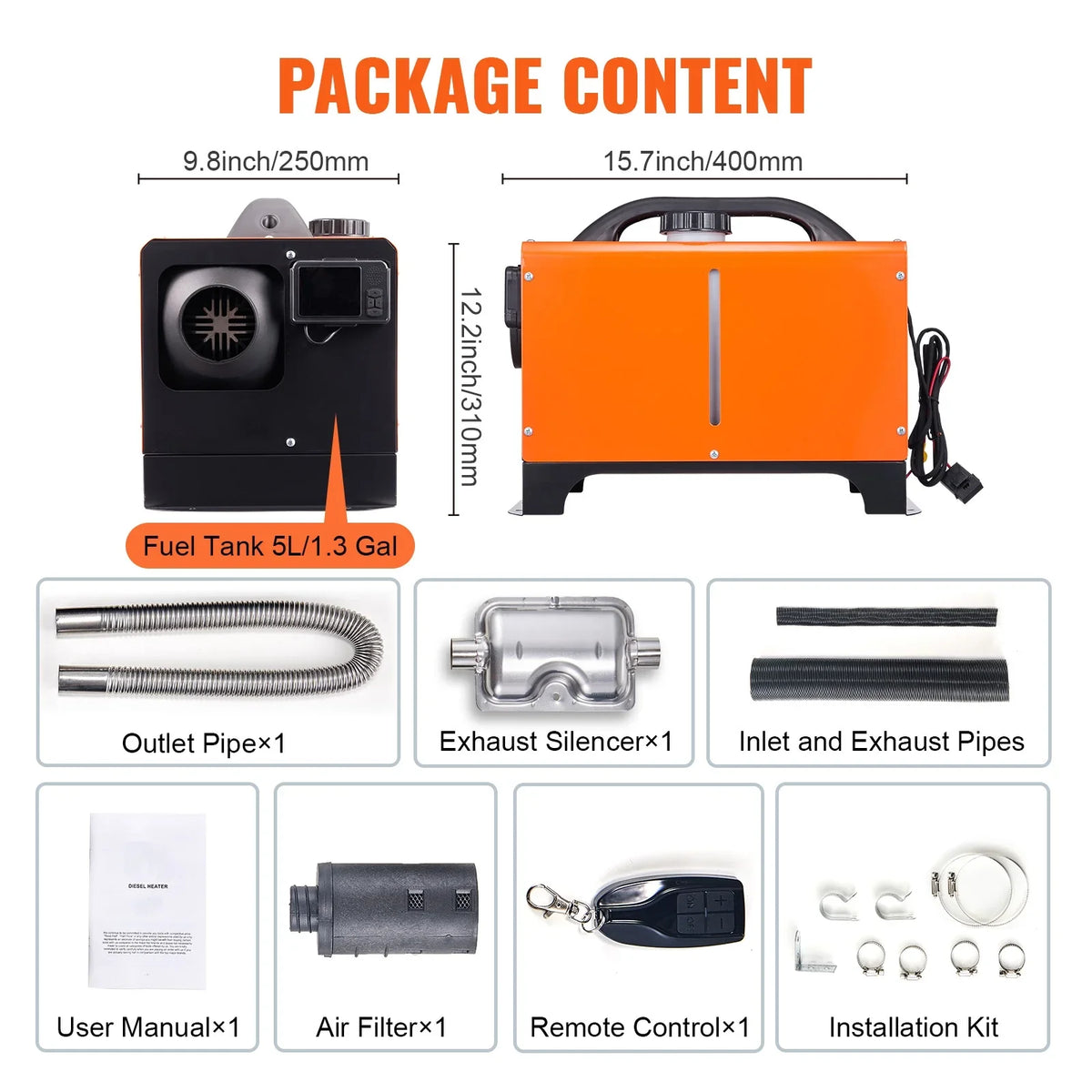 SKYSHALO 8kW Diesel Air Heater, Bluetooth App Controlled All-in-One Diesel Heater with Auto Height Adjustment, Remote Control and LCD, Portable Parking Heater for Home RV Trailer Camper Van ship