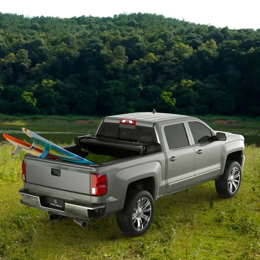 Ledkingdomus 8 ft 96.3" Bed Tonneau protector Soft Quad-Fold for 2002-2023 Dodge Ram 1500 2500 3500
