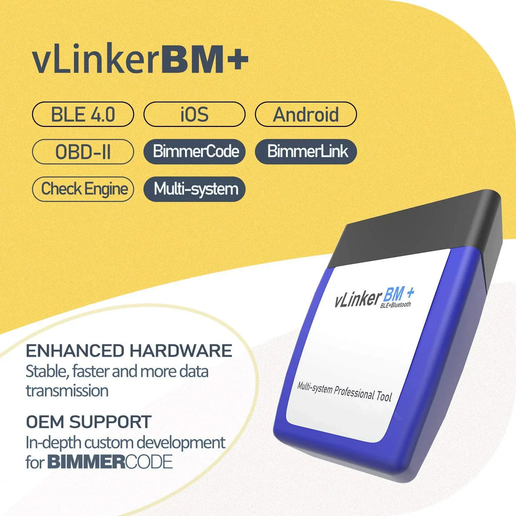 Vgate vLinker BM+ Bluetooth BLE OBD2 Scanner for /Mini, Works with iPhone & Android Unlock Car Hidden Features in BimmerCode, OBD II Diagnostic Tool