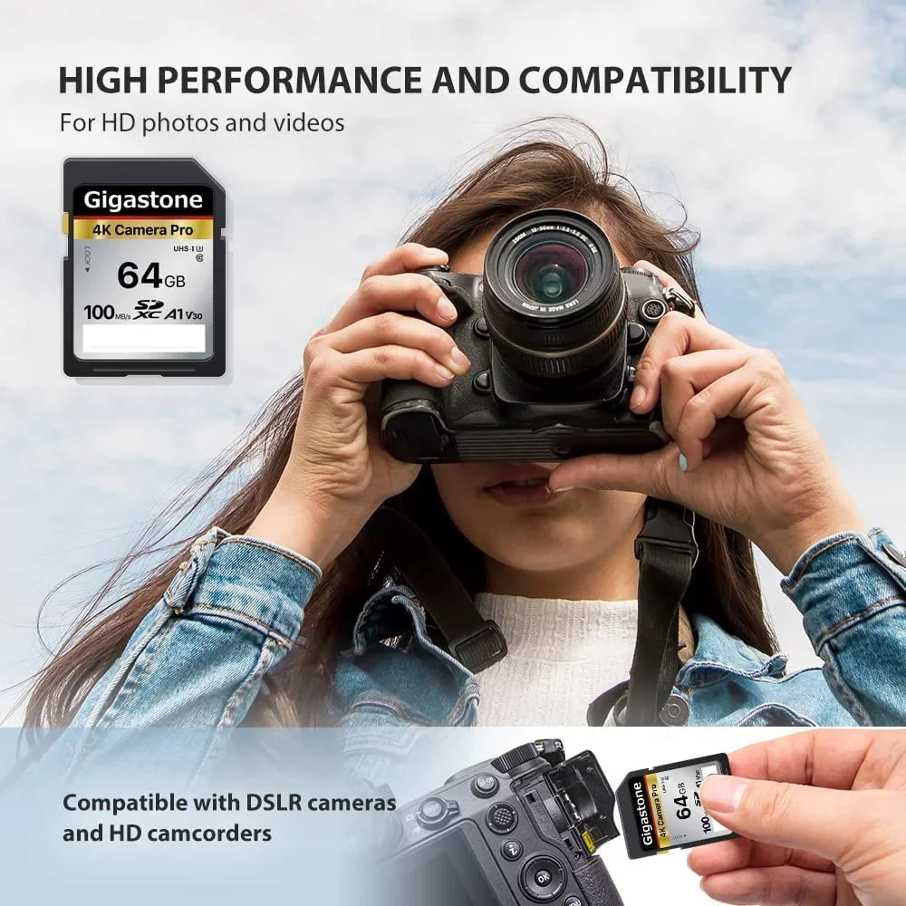 Gigastone 64GB 5-Pack SD Card V30 SDXC Memory Card High Speed 4K Ultra HD UHD Video matching with    Pentax Kodak Olympus  Digital Camera, with 5 Mini Cases-GS-SD-64GB-2-5PK-B