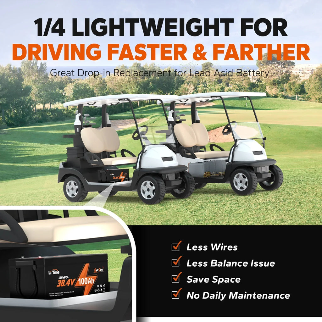 Power 7.68kW and Support 2C Discharge, Perfect for Golf Cart, RV, Trolling Motor, Lawn Mower. 15000 Deep Cycle, Max. LiTime 36V 100Ah Golf Cart LiFePO4 Lithium GC2 Battery, Built-in 200A BMS, Max