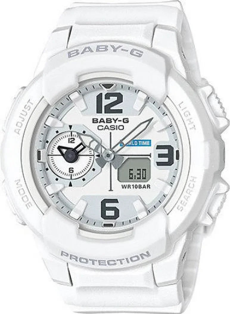 BGA230-7B Women's Baby-G White Ana-Digi Dial White Resin Strap World Time Alarm Watch