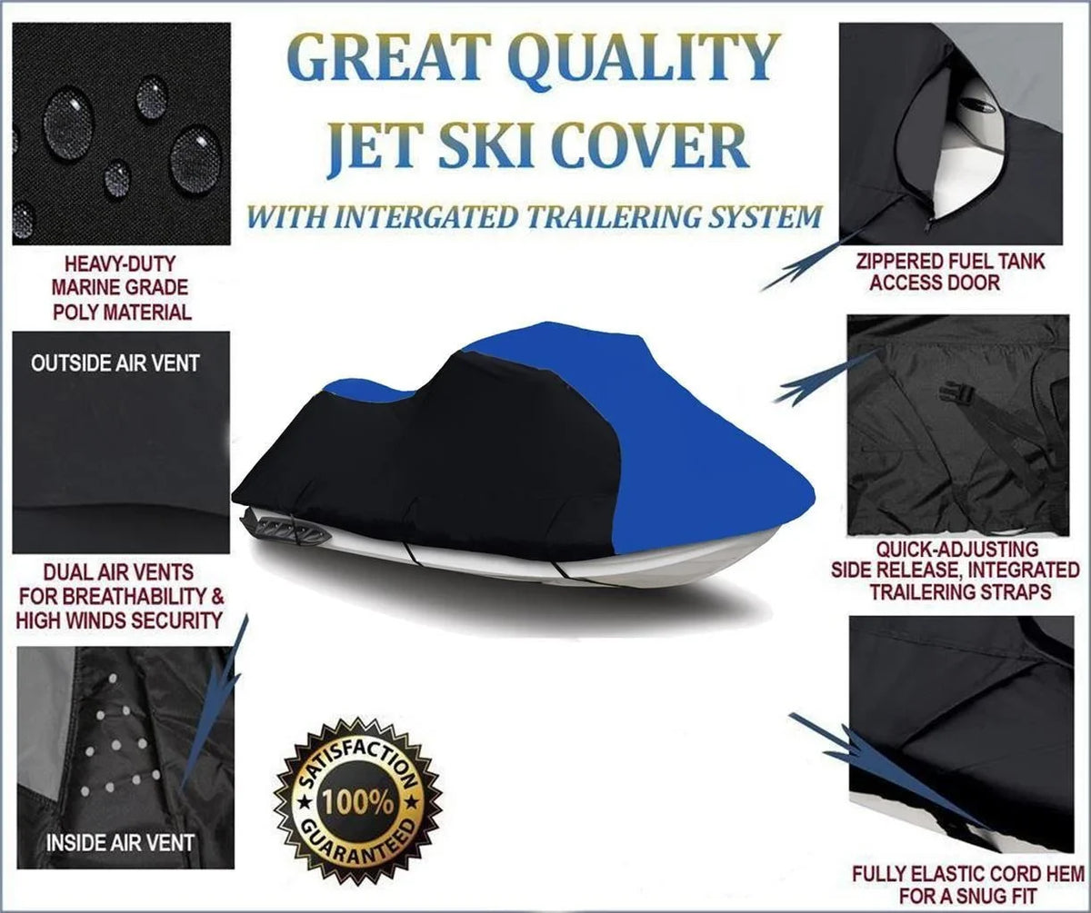 BLACK / BLUE HEAVY-DUTY, PWC 600D JET SKI protector appropriate for Yamaha Wave Runner XLT 1200 2001 2002 2003 2004 2005