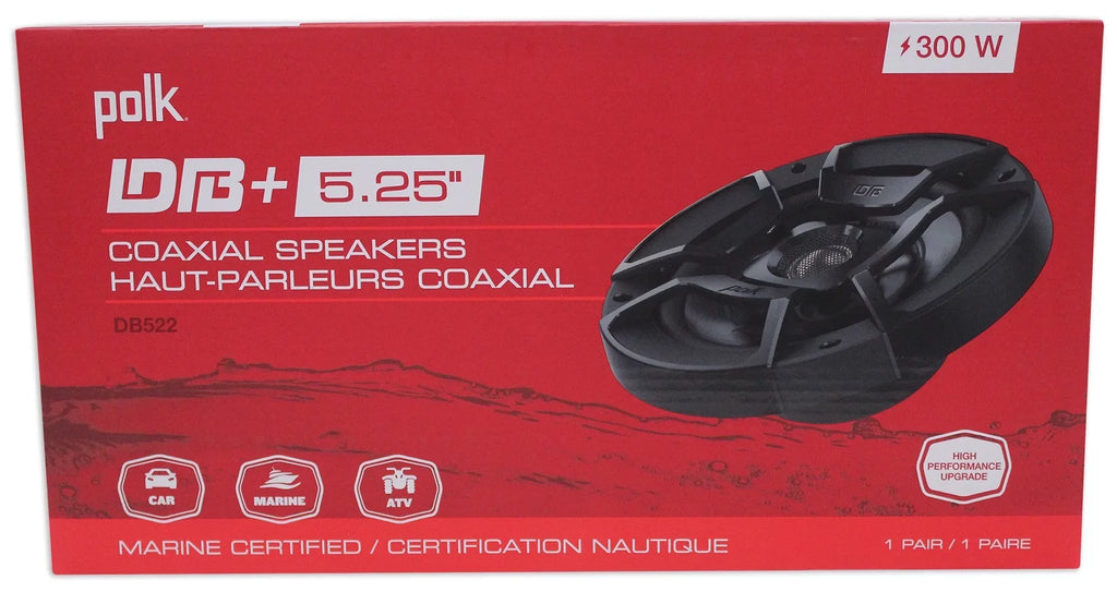 (2) Polk Audio DB522 5.25" 600w Car Audio Marine/ATV/Motorcycle/ship Speakers Bundle with (2) Rockville RPB1 10 Watt