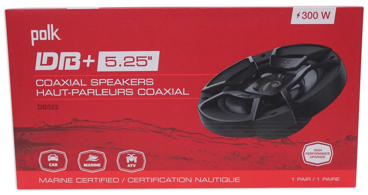 (2) Polk Audio DB522 5.25" 600w Car Audio Marine/ATV/Motorcycle/ship Speakers Bundle with (2) Rockville RPB1 10 Watt
