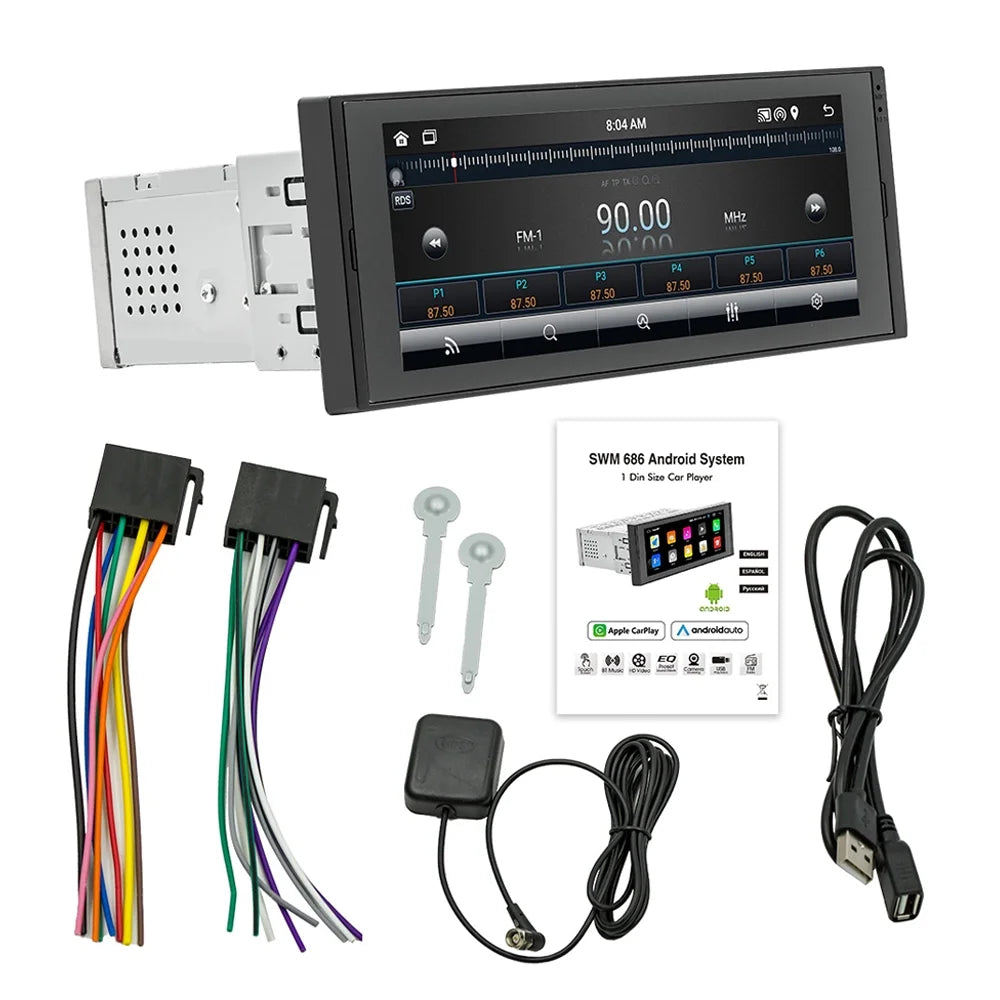 Shinysix Radio set,Wheel Rear Camera  Radio Mirror Car Stereo Radio Mirror Link 6.86 Inch  Reverse Wheel Rear Link Reverse Wheel Android Auto Support Android 12 Car Support WiFi/BT  Din
