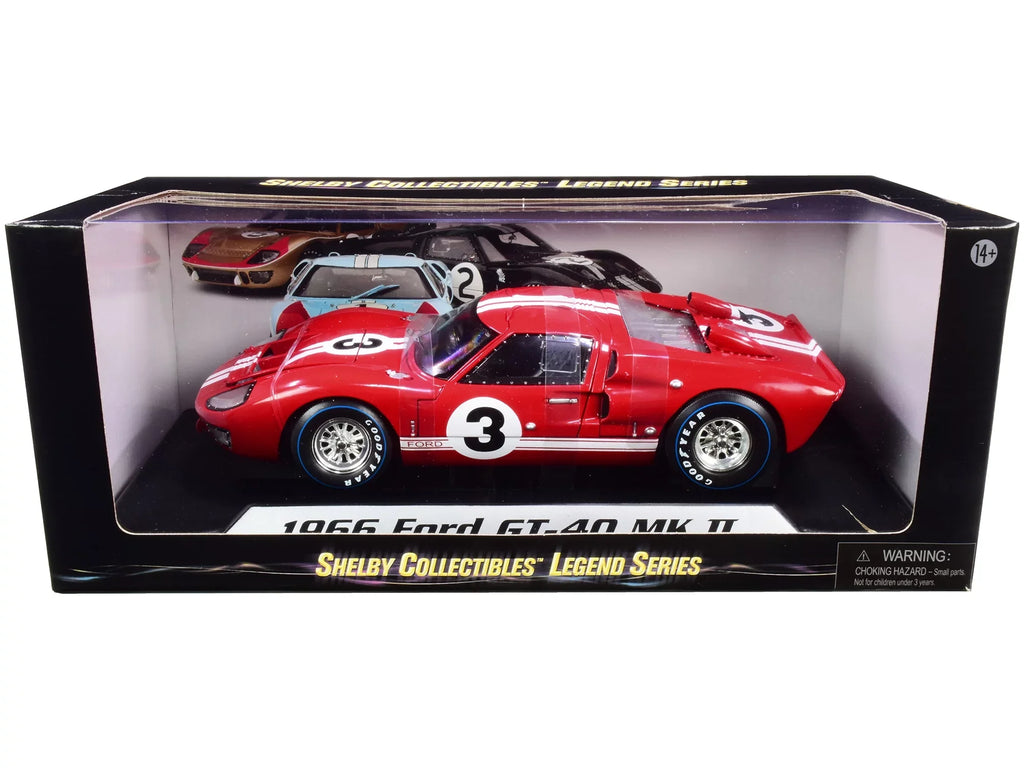 1966  GT-40 MK 2 Red #3 1/18 Diecast Car Model by Shelby Collectibles