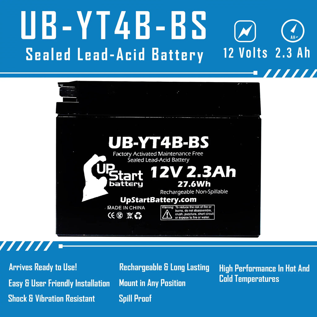 2-Pack UpStart Battery Replacement 2006 Yamaha SR400 400CC Factory Activated, Maintenance Free, Motorcycle Battery - 12V, 2.3Ah, UB-YT4B-BS