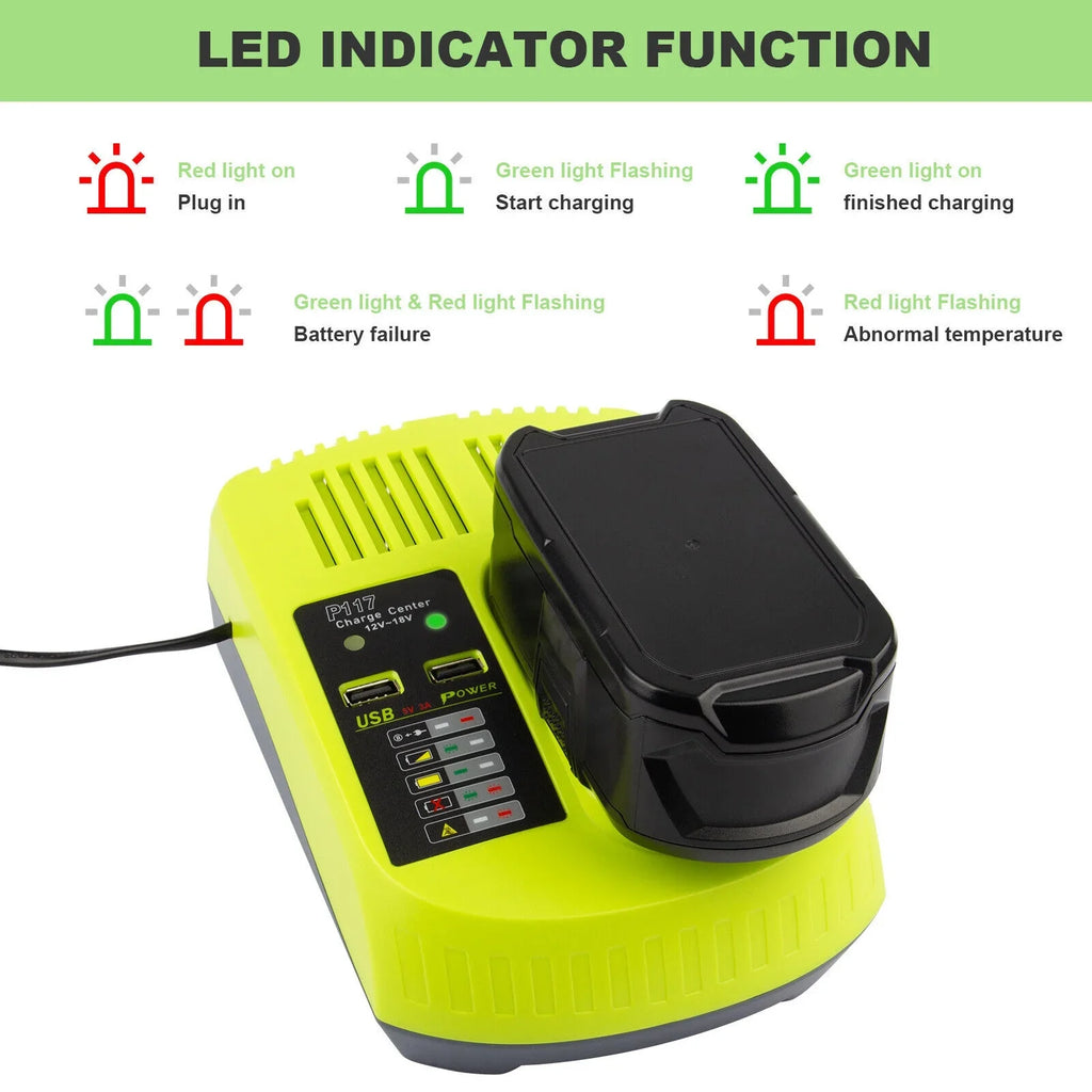 18V P117 Fast Charger For Ryobi P108 Li-ion Battery P107 P104 P109 P103 US Plug
