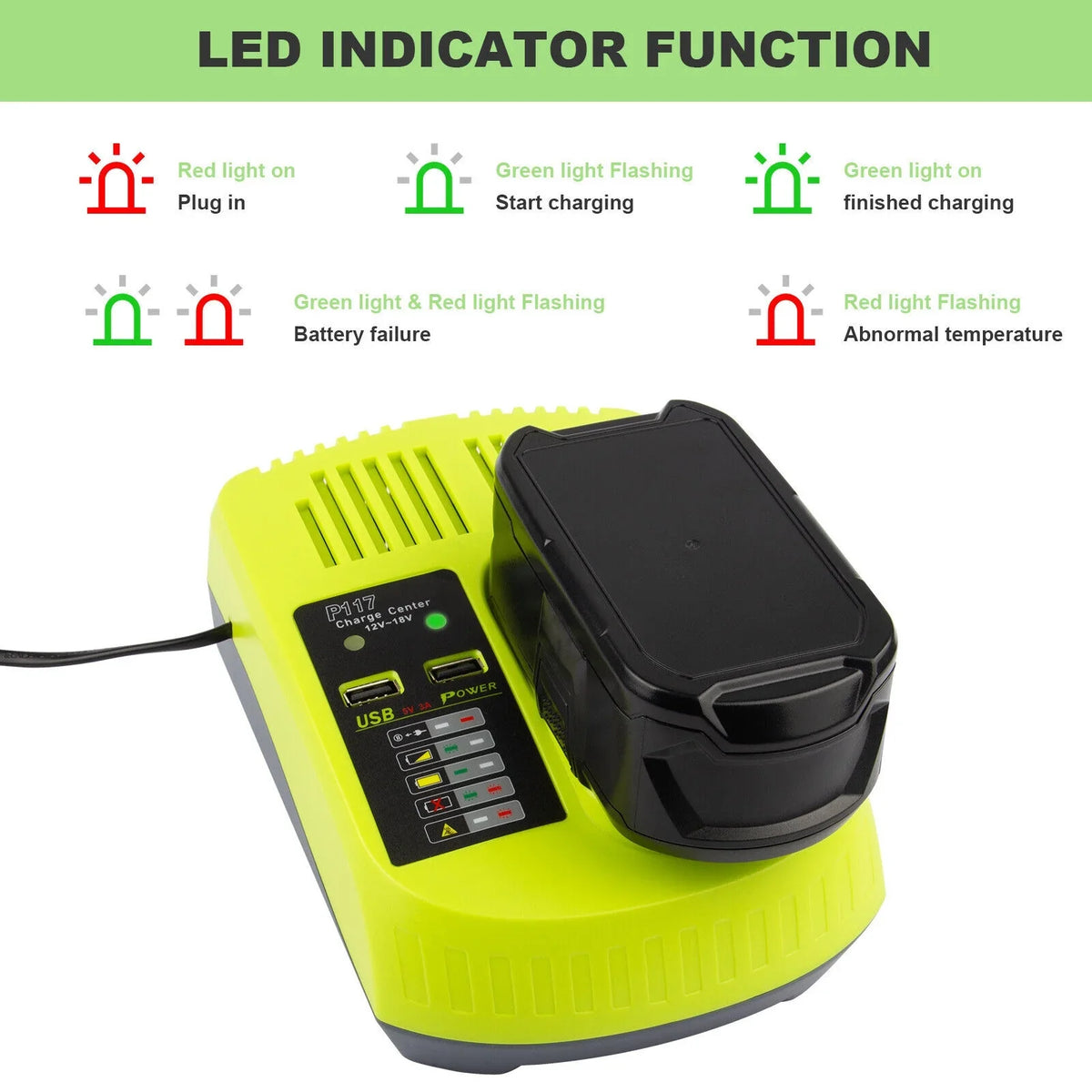 18V P117 Fast Charger For Ryobi P108 Li-ion Battery P107 P104 P109 P103 US Plug