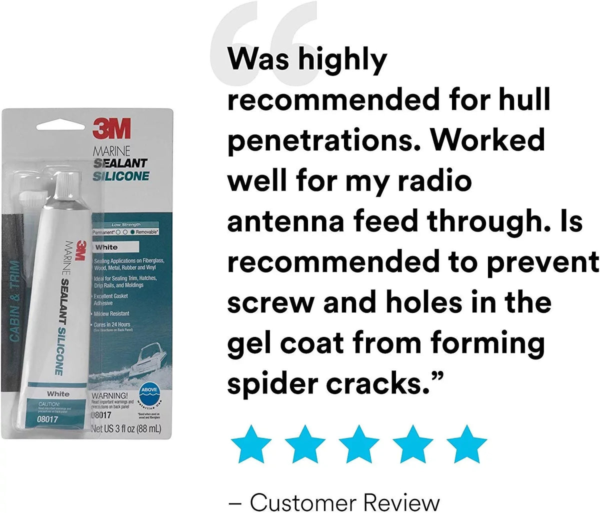 3M Marine Grade Silicone Sealant 08017  For Boats and RVs - White  3 Ounces
