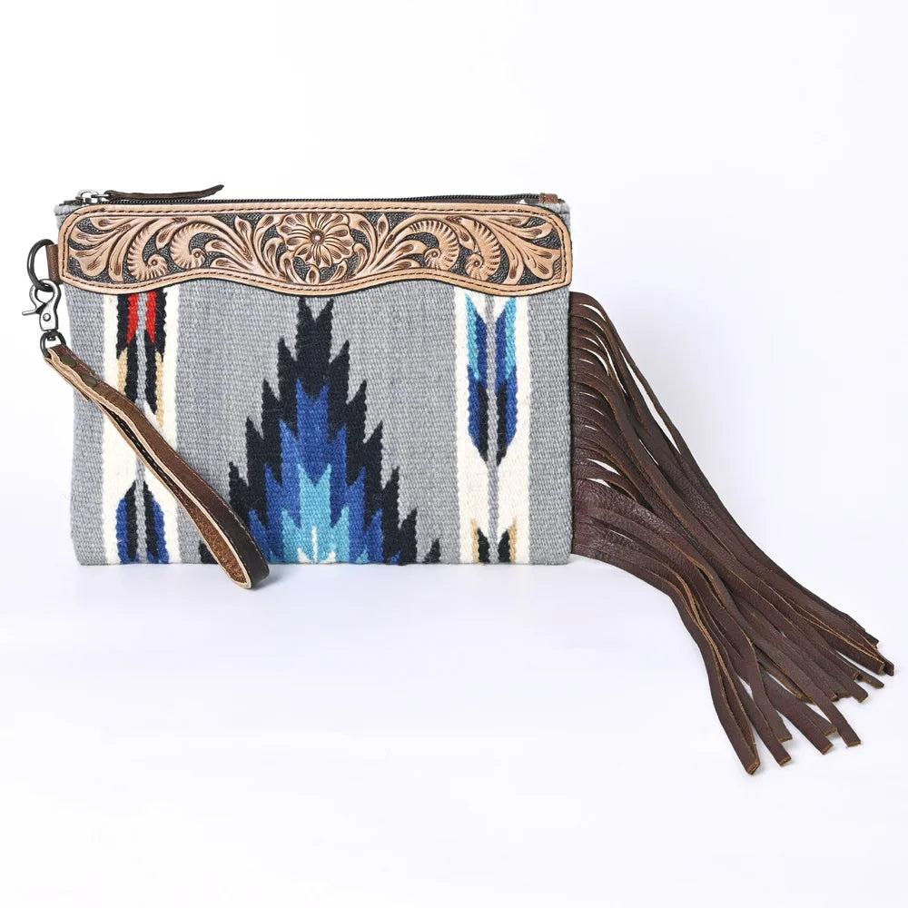 KB OHLAY WRISTLET Hand Tooled Upcycled Wool  Genuine Leather women bag western handbag purse