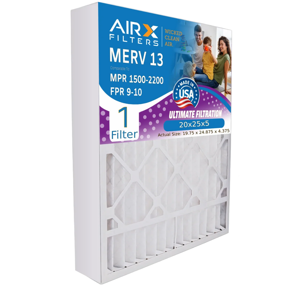 20x25x5 Air Filter MERV 13 Comparable to MPR 1500 - 2200 & FPR 9 appropriate with Honeywell FC100A1037 Premium USA Made 20x25x5 Furnace Filter 1 Single Filter by AIRX FILTERS WICKED CLEAN AIR.