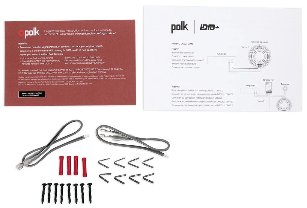 (2) Polk Audio DB522 5.25" 600w Car Audio Marine/ATV/Motorcycle/ship Speakers Bundle with (2) Rockville RPB1 10 Watt