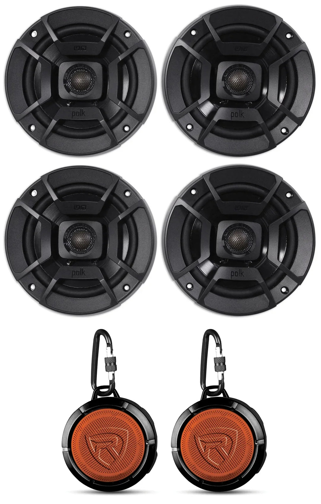 (2) Polk Audio DB522 5.25" 600w Car Audio Marine/ATV/Motorcycle/ship Speakers Bundle with (2) Rockville RPB1 10 Watt