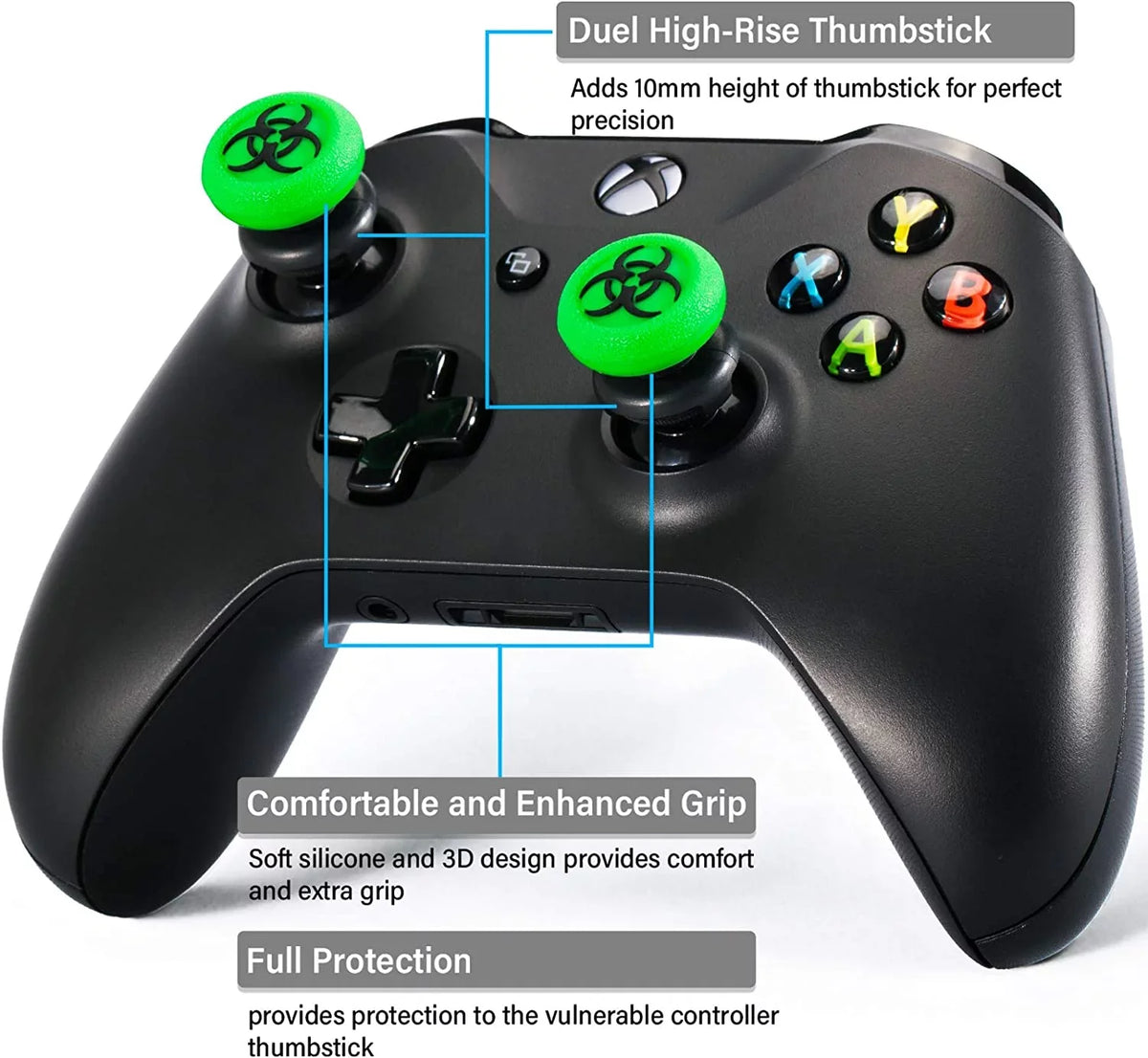 FPS Thumbstick Extender & 3D Texture Rubber Silicone Grip protector 2 Sets for Xbox Series X/S & Xbox One Controller(BioH Green) BOLT AXTION Bundle Like New