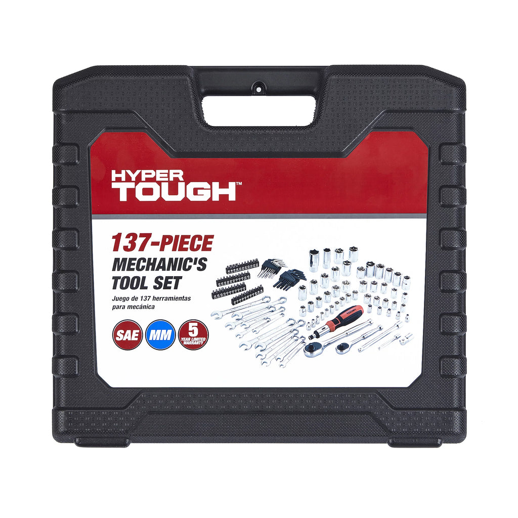 Hyper Tough 137 PC Tool Set including Metric & SAE Sizes of  Hex Keys, Wrenches, Ratchet Bit Driver, Ratchet Extension Bar, Sockets and more UJ5407TA