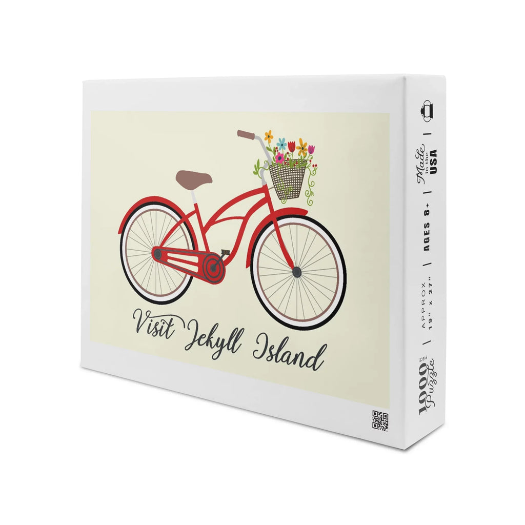 Visit Jekyll Island, Georgia, Beach Cruiser and Basket (1000 Piece Puzzle, Size 19x27, Challenging Jigsaw Puzzle for Adults and Family, Made in USA)