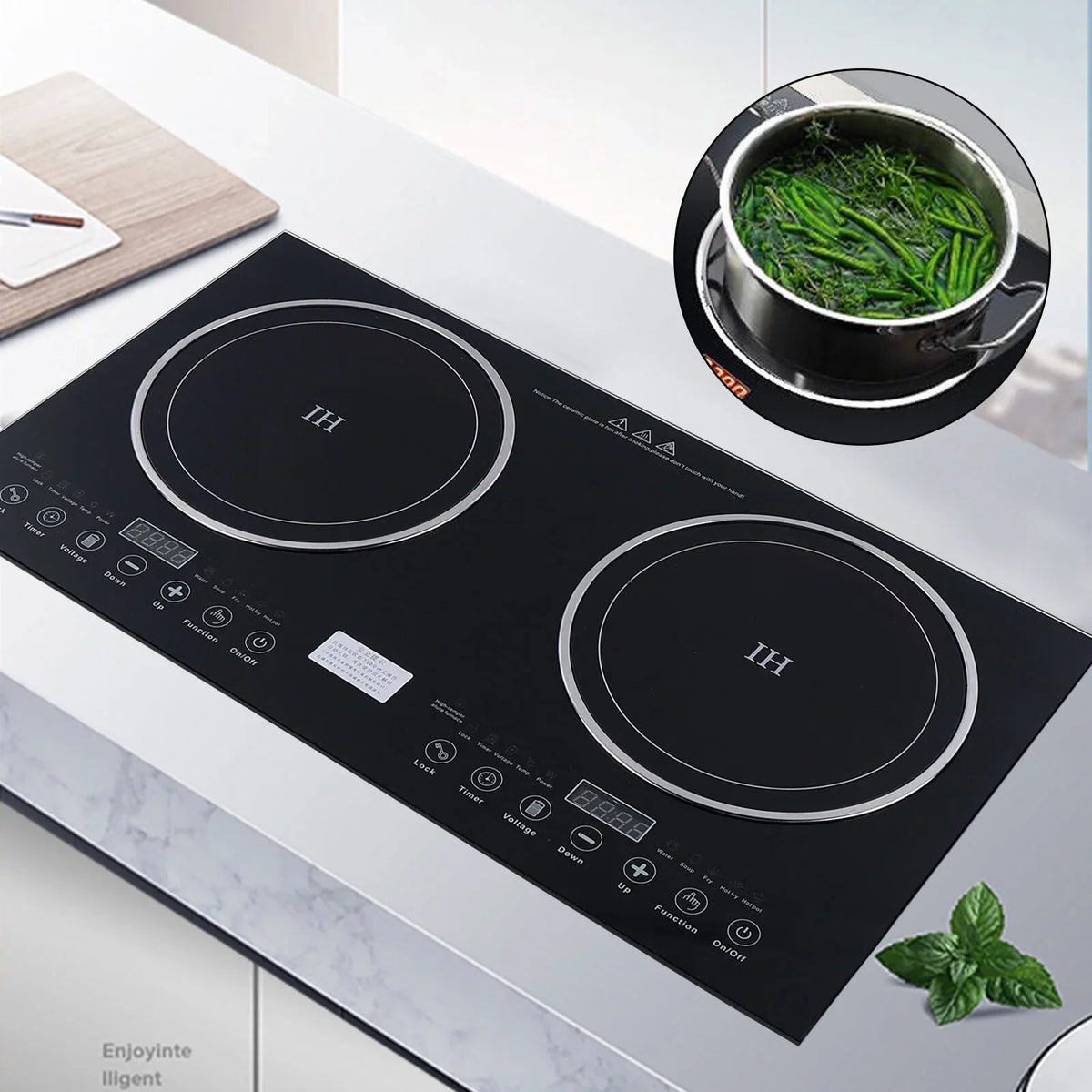 ANQIDI Portable Dual Cooktop 1200W Cooker+1400W Ceramic Cooker Countertop Burner Digital Touch Sensor Stove